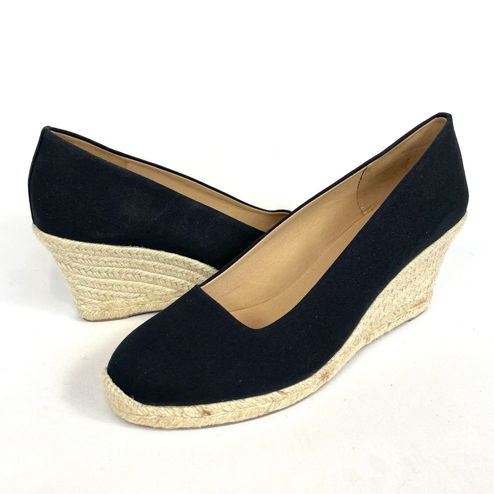 J.Crew AL003 Black Canvas Espadrille Wedge Heels Womens 11 NWT - Picture 3 of 9